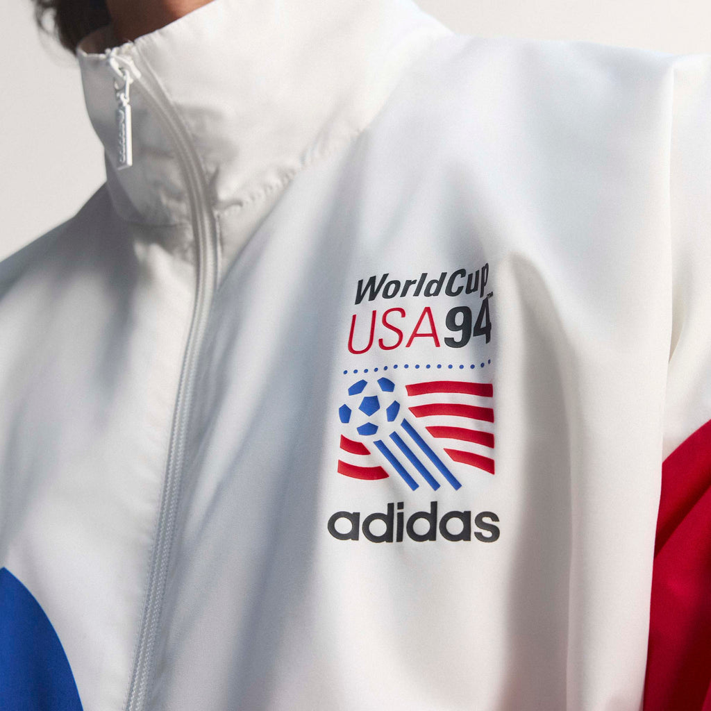 adidas Graphic Woven Mens Soccer Track Top White Blue Red