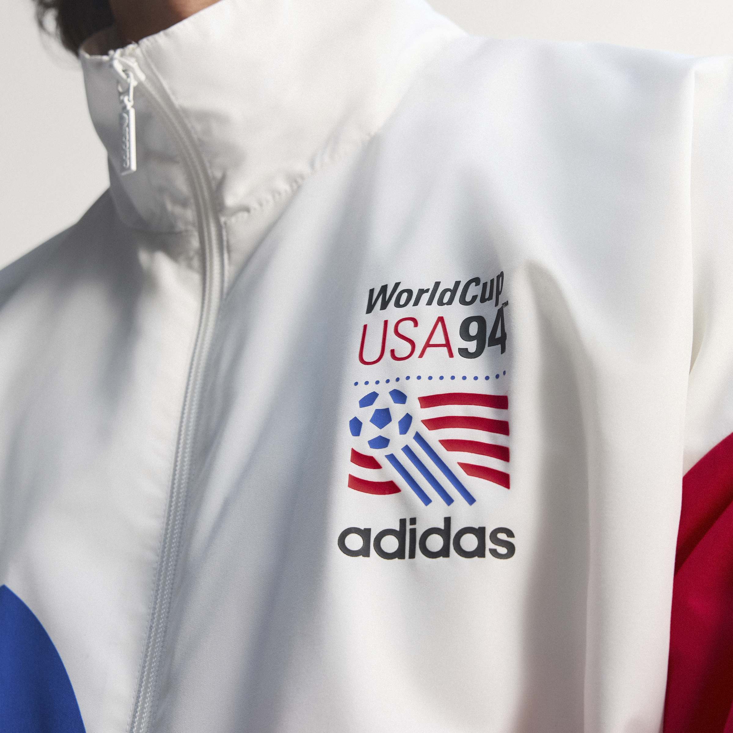 adidas Graphic Woven Mens Soccer Track Top White Blue Red