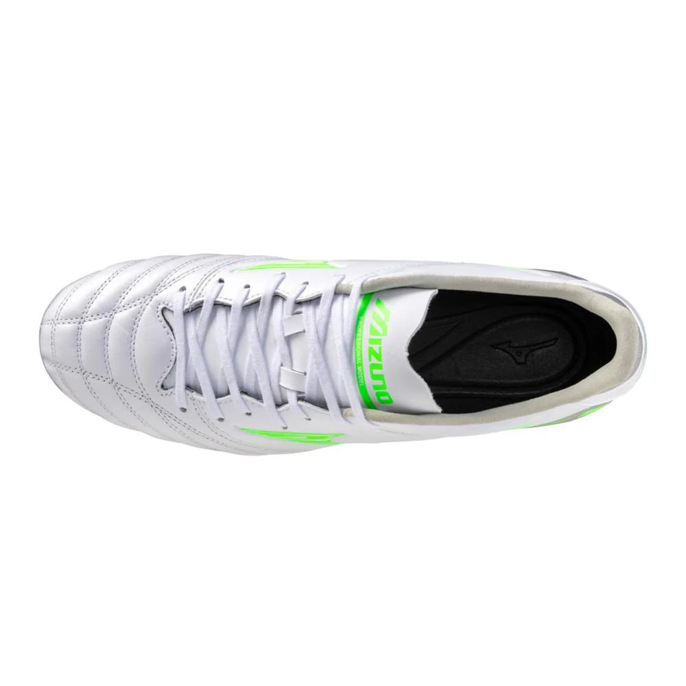 Mizuno Morelia Neo IV Pro FG Firm Ground Soccer Cleats White Neon Green