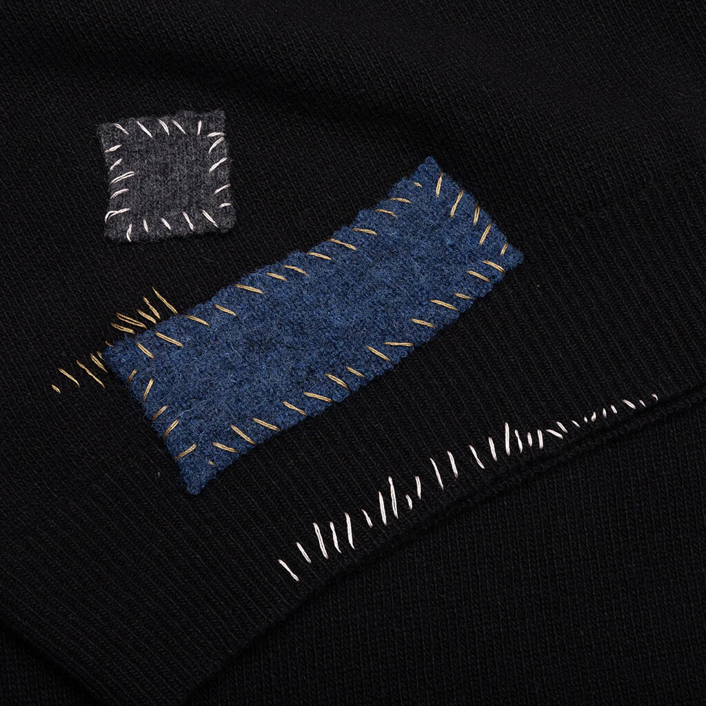 Wool Patch Mending Roundneck Sweater Black