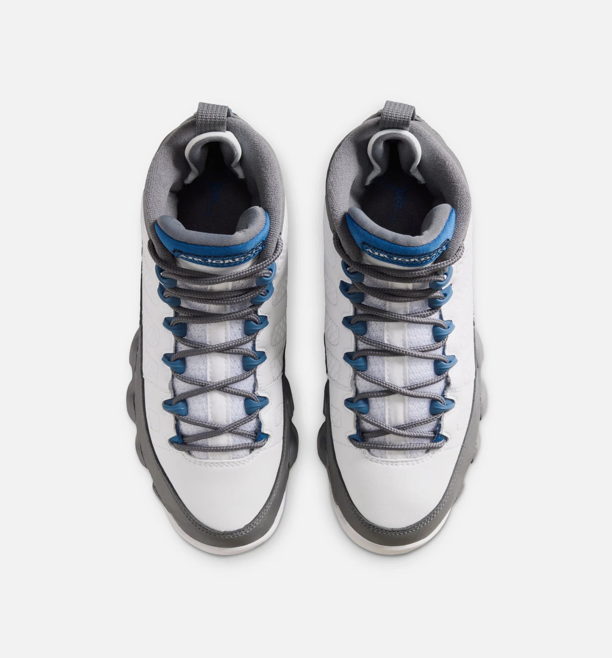 Air Jordan 9 Retro Flint Grey and French Blue Grade School Lifestyle Shoe White French Blue Flint Grey