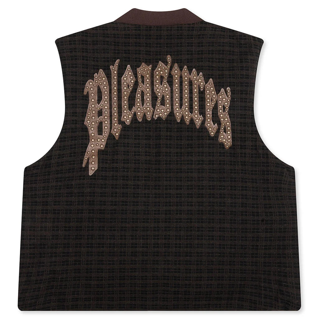 Horns Denim Vest Brown Plaid