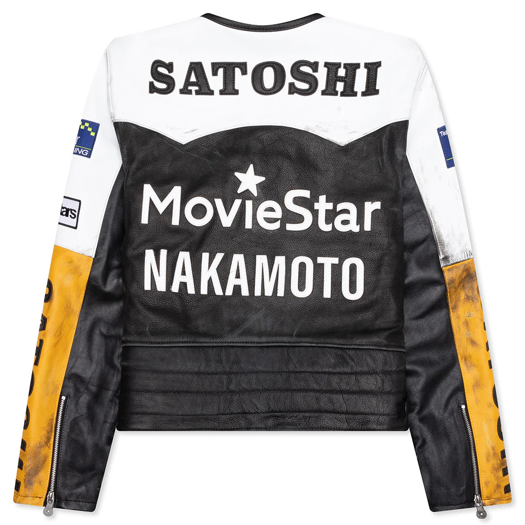 Movie Star Leather Jacket Black White Yellow