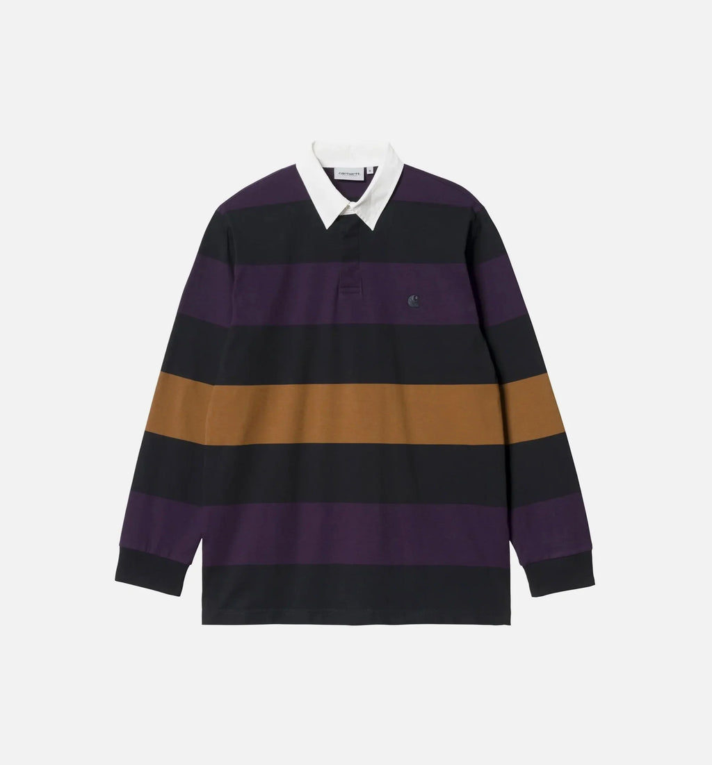 Hansen Stripe Long Sleeve Rugby Polo Mens Long Sleeve Shirt Black