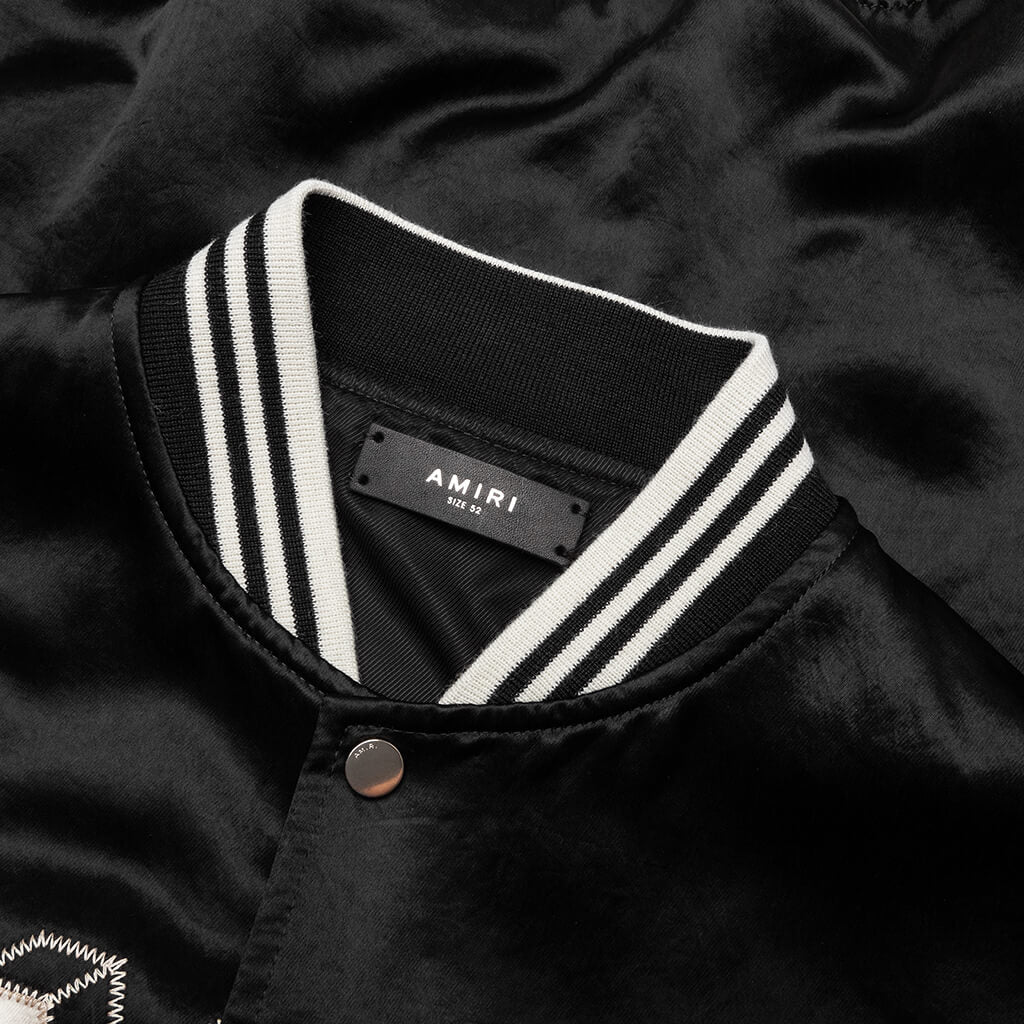 Satin Cropped Varsity Jacket Black