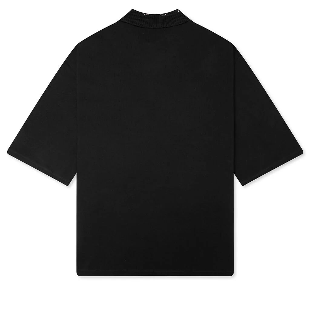 Stud Collar Oversized Polo Black
