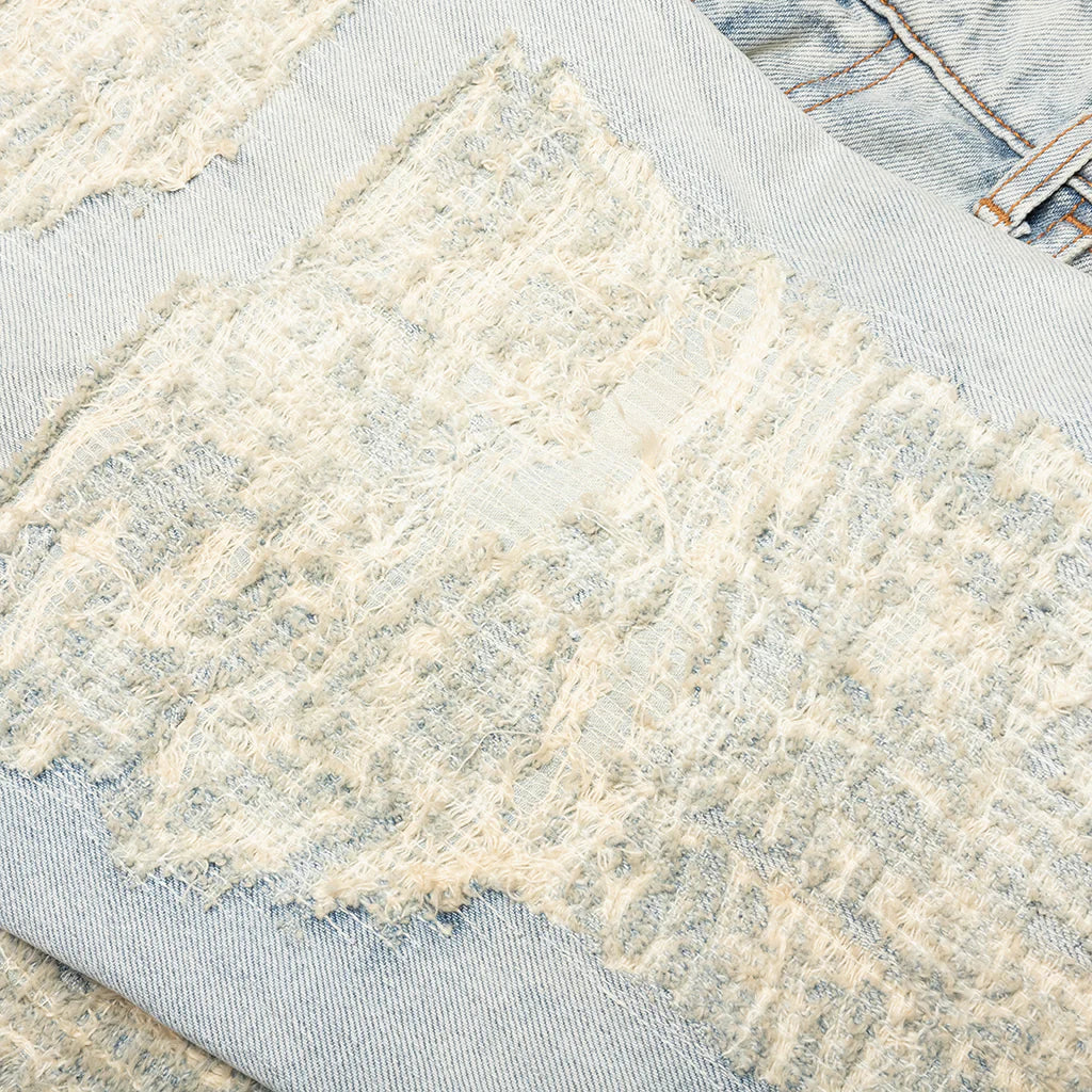 Destroyed Embroidery Jean Tan Denim Blue