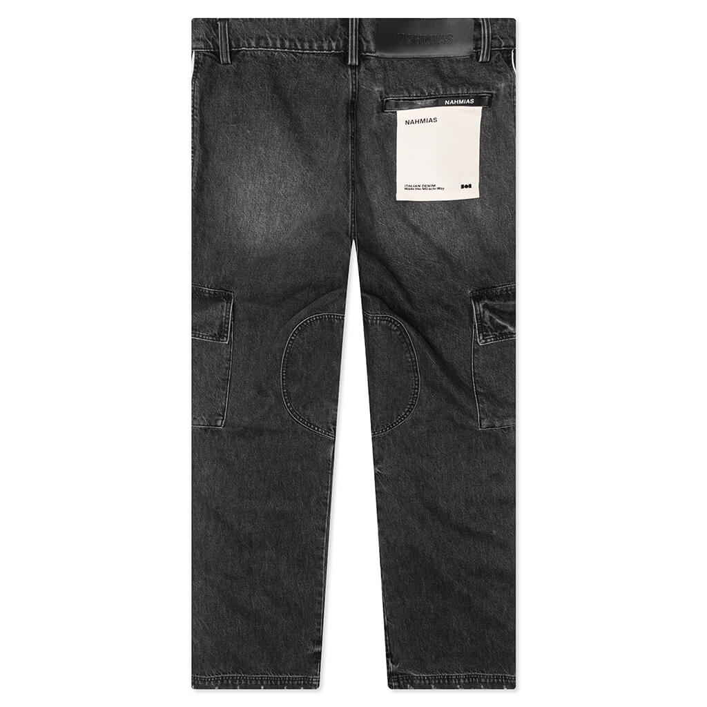 Denim Track Logo Cargo Pants Dark Wash