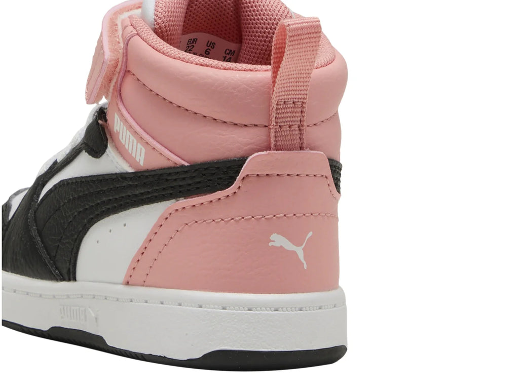 Tenis PUMA Rebound V6 Mid Blanco y Rosa para Niña