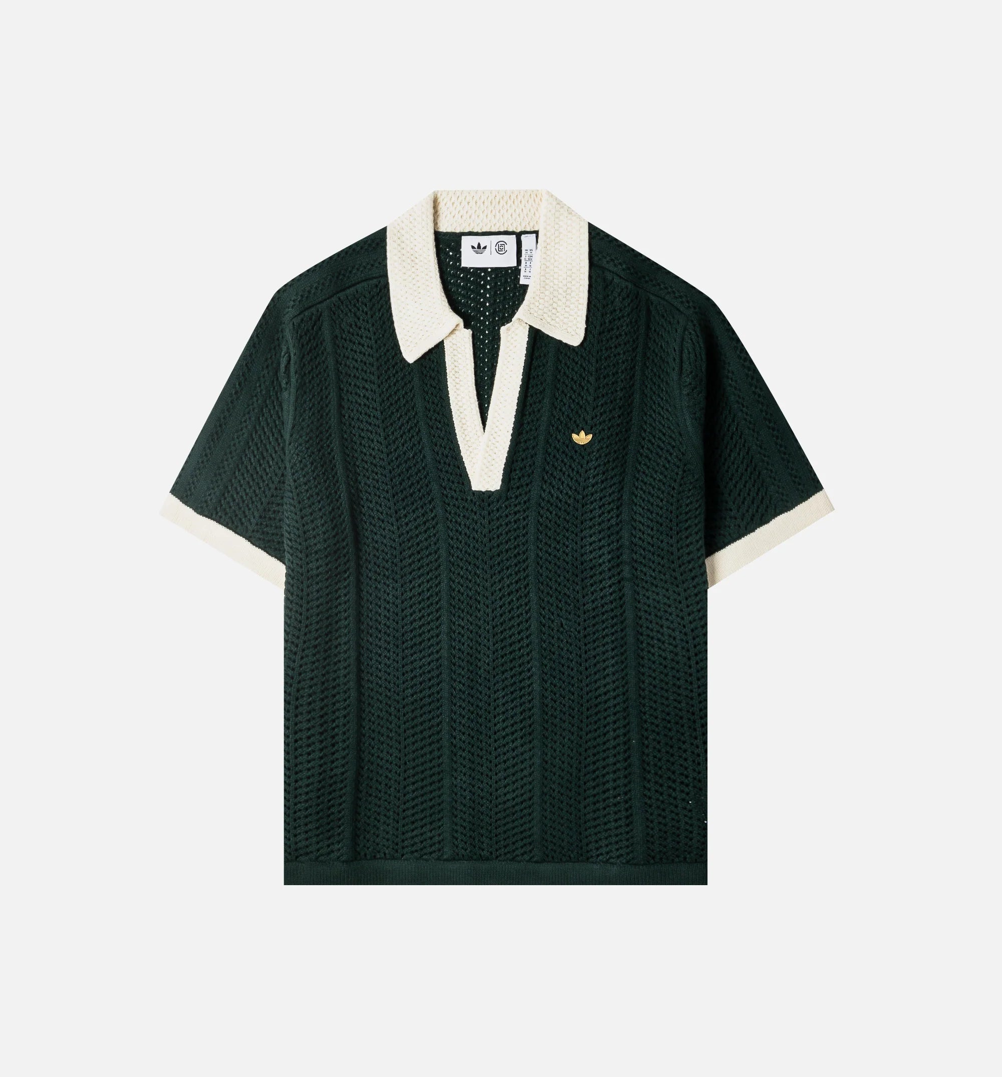 Clot x Adidas Knit Polo Mens Short Sleeve Shirt Green Night