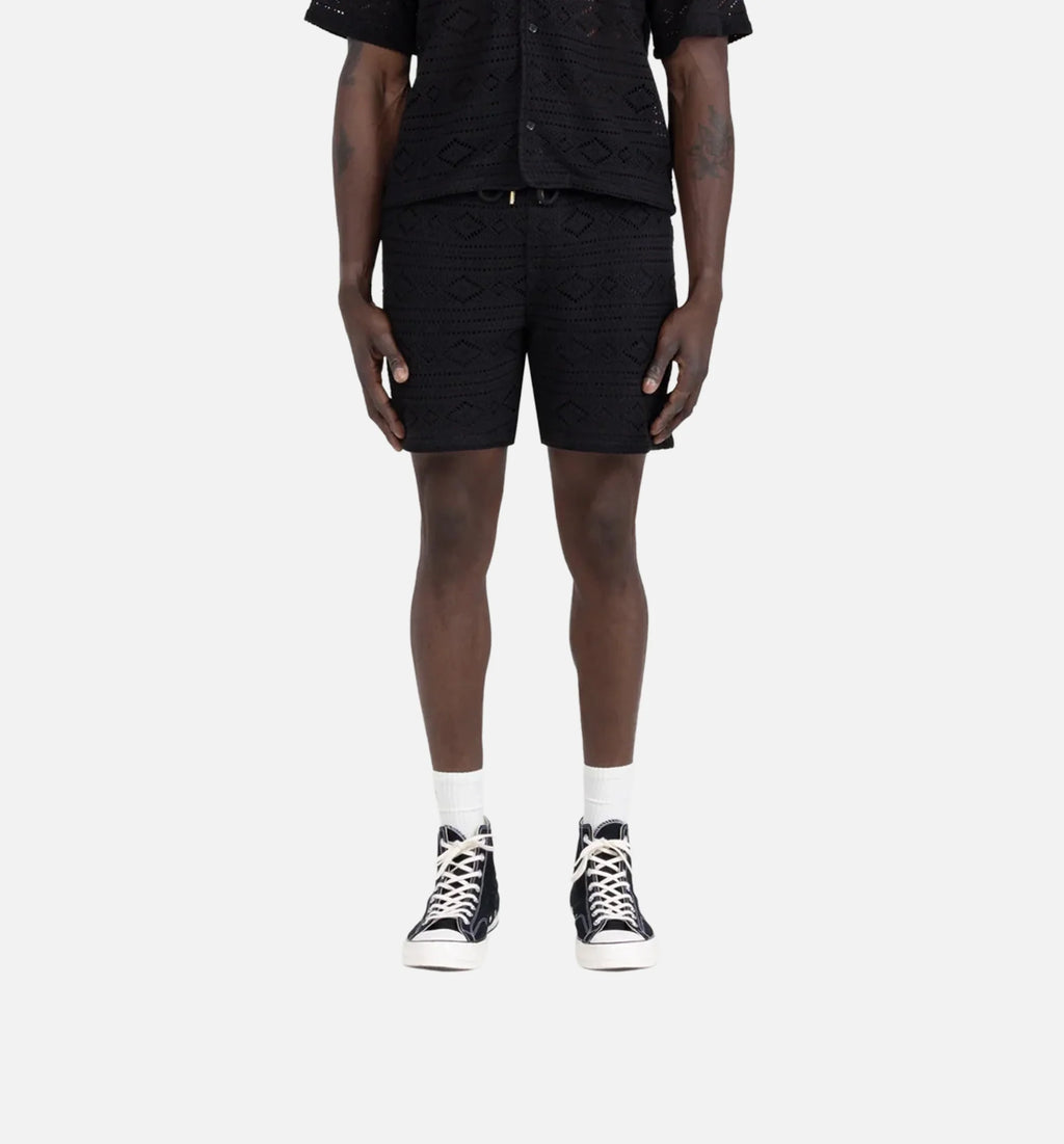 Pointelle Crochet Knit Mens Short Black