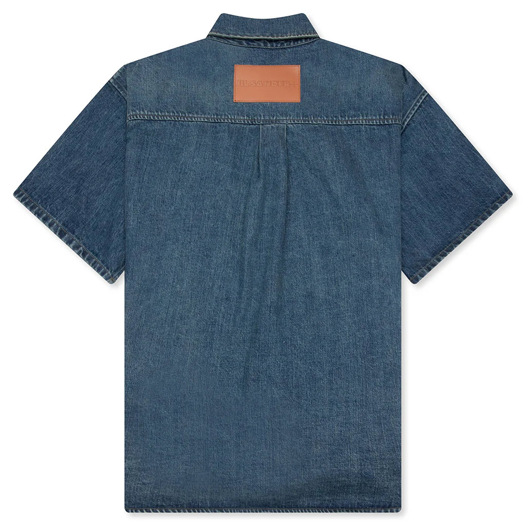 Washed and Bleached Raw Denim Shirt Blue