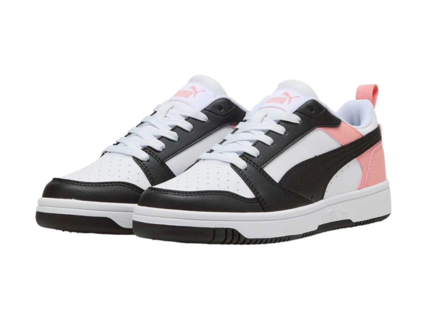 Tenis PUMA Rebound V6 Lo Blanco y Rosa para Niña