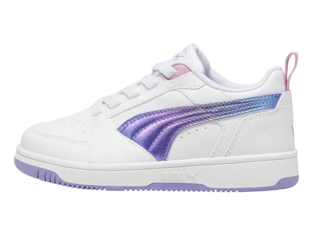 Tenis PUMA Rebound V6 Lo Blanco y Morado para Niña