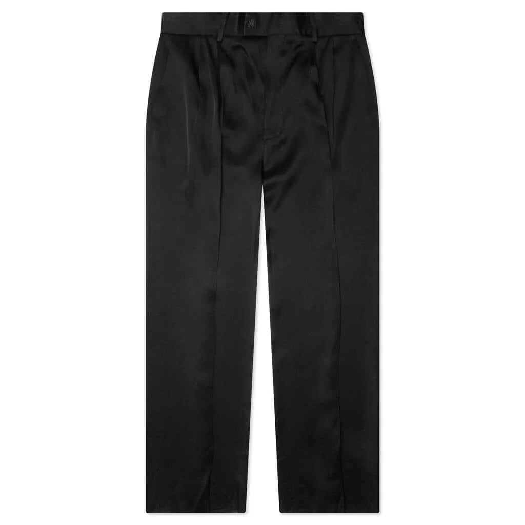 Double Pleat Shiny Trouser Black