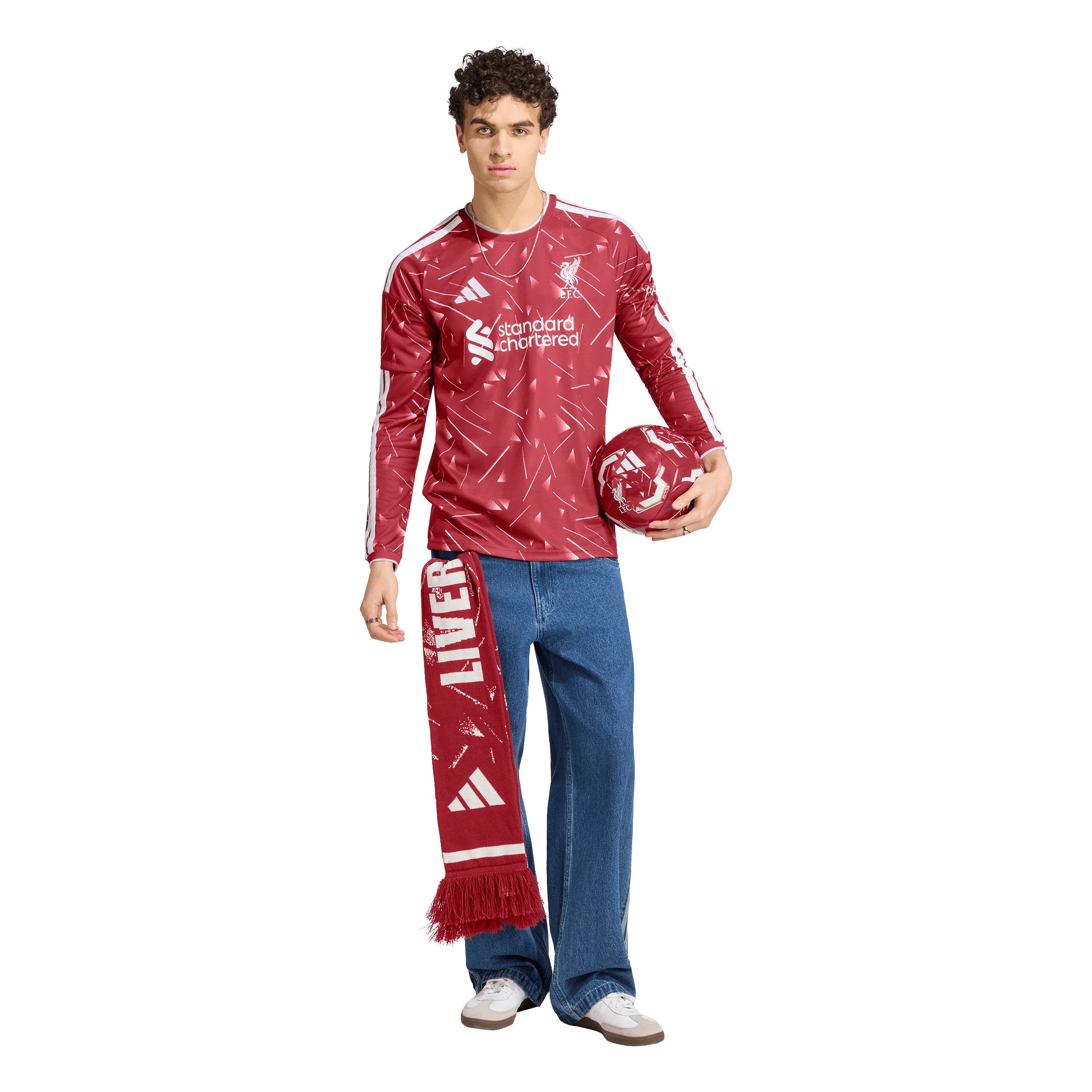 adidas Liverpool FC Home Long Sleeve Mens Soccer Jersey 26 27 Red