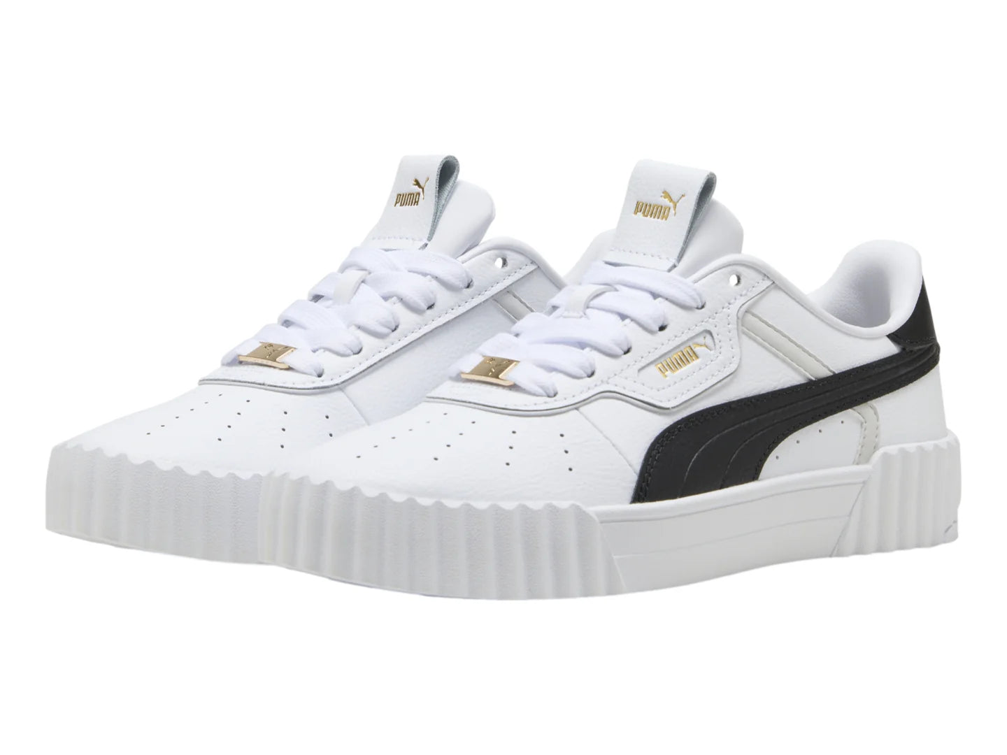 Tenis Puma Carina 30 Luxe Blanco Negro y Oro para Mujer