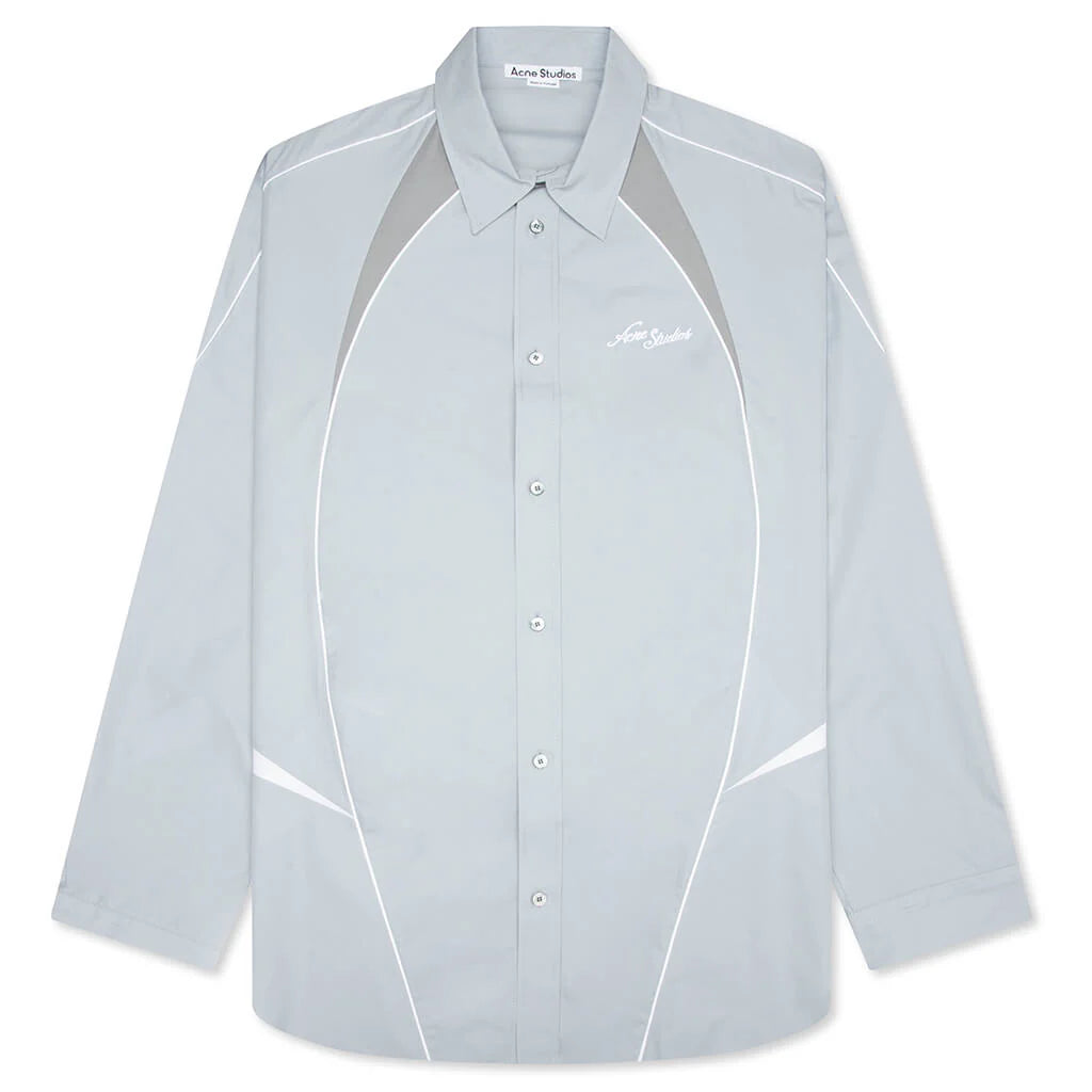 Embroidered Logo Button Up Shirt Cold Grey