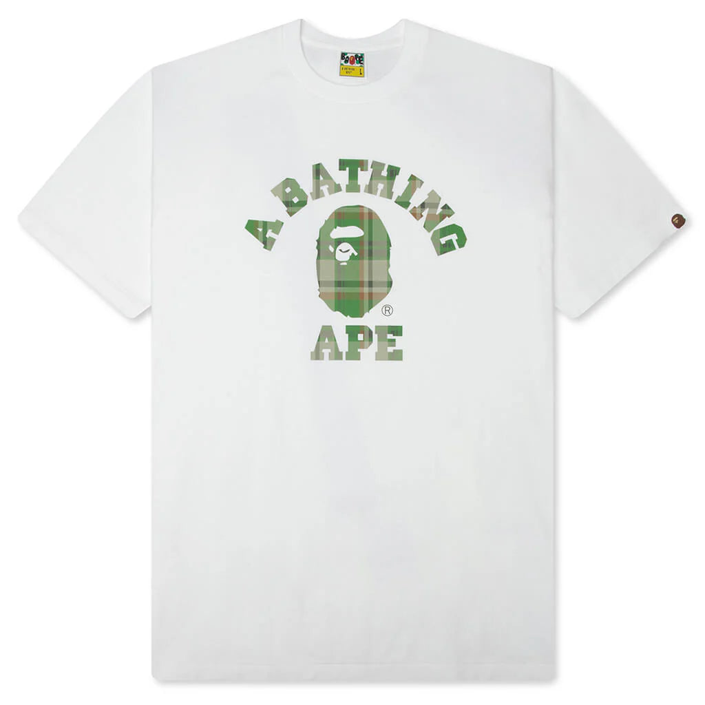 BAPE Check College Tee White Green