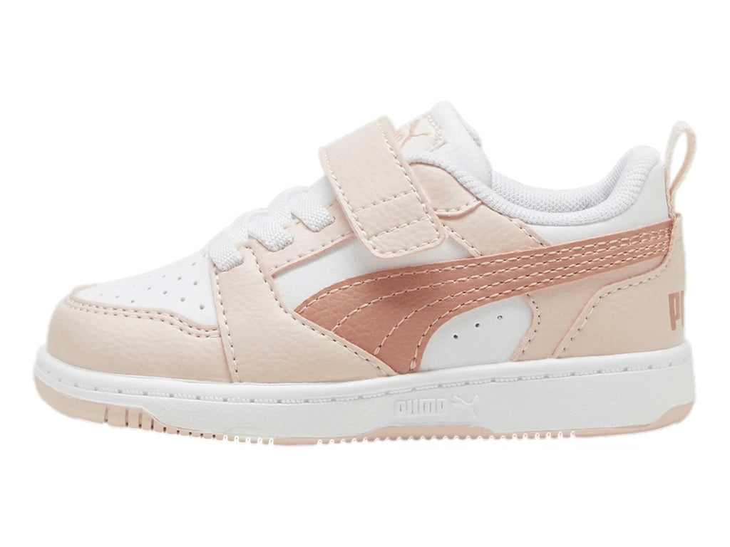 Tenis PUMA Rebound V6 Lo AC Blanco y Rosa para Niña