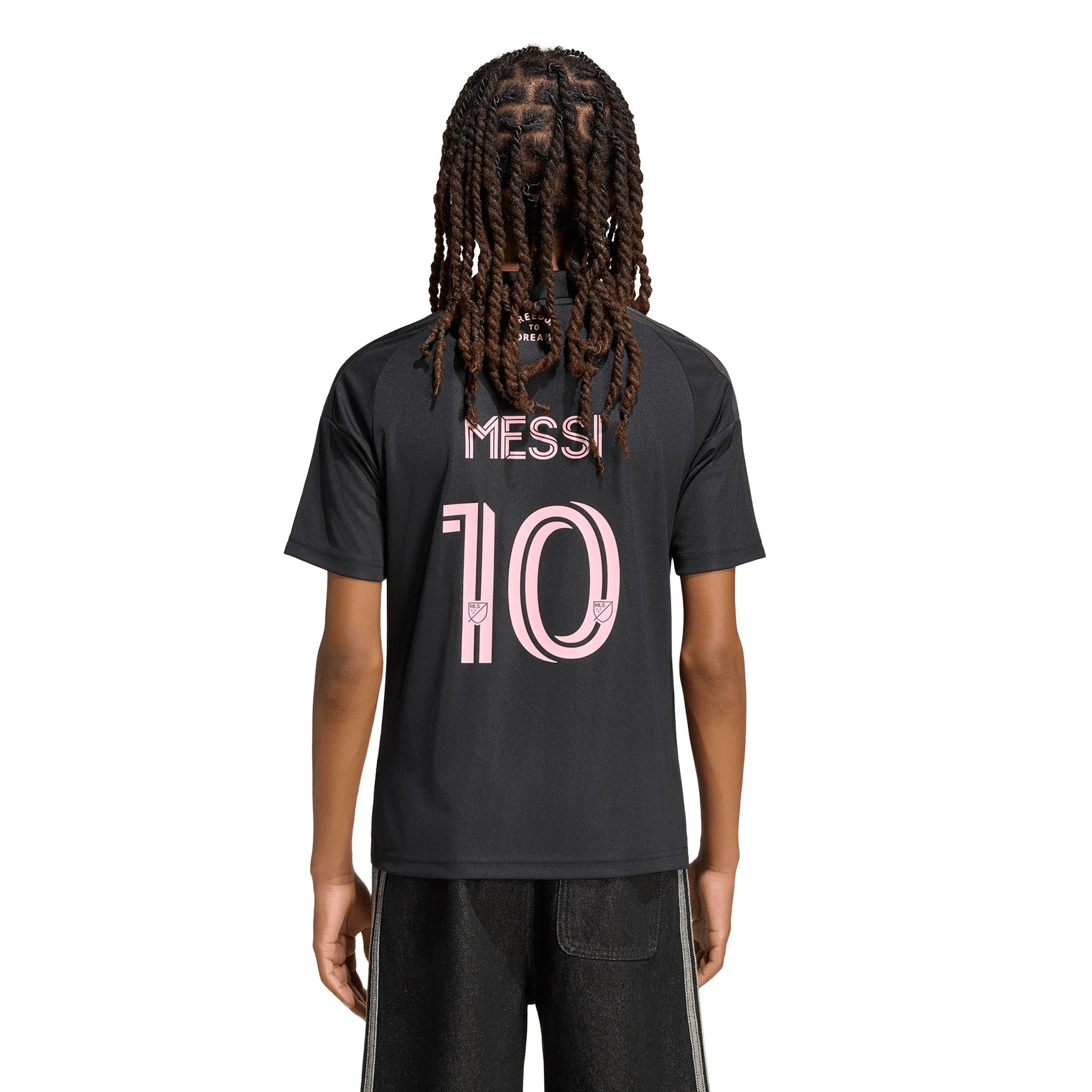 adidas Inter Miami CF Away Messi Youth Soccer Jersey 26 27 Black Pink
