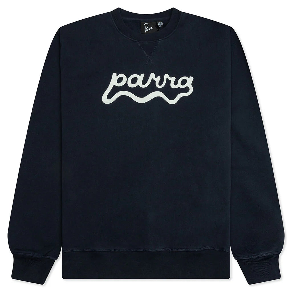 Water Wave Logo Crew Neck Sweatshirt Navy Blue