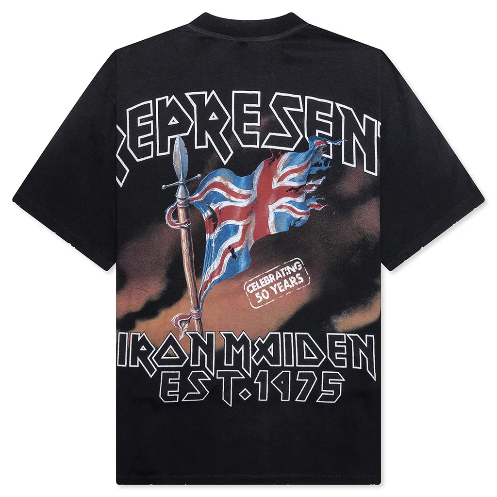 Represent x Iron Maiden Steed T Shirt Stained Black