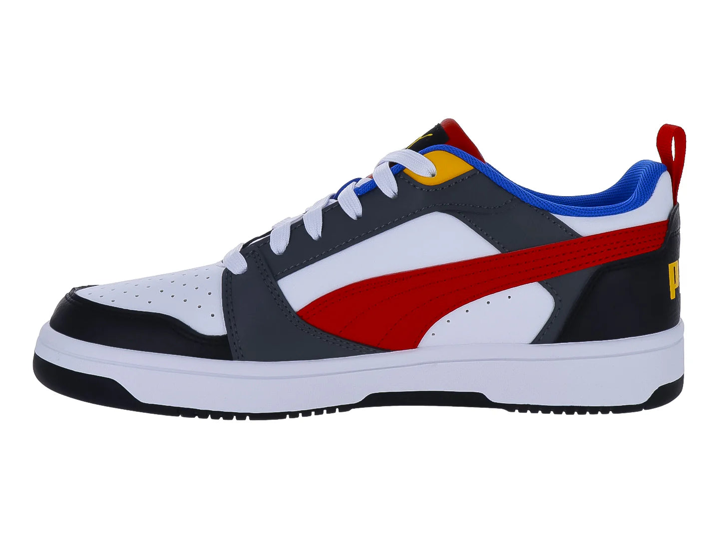 Tenis PUMA Rebound V6 Mid Blanco y Rojo para Niño
