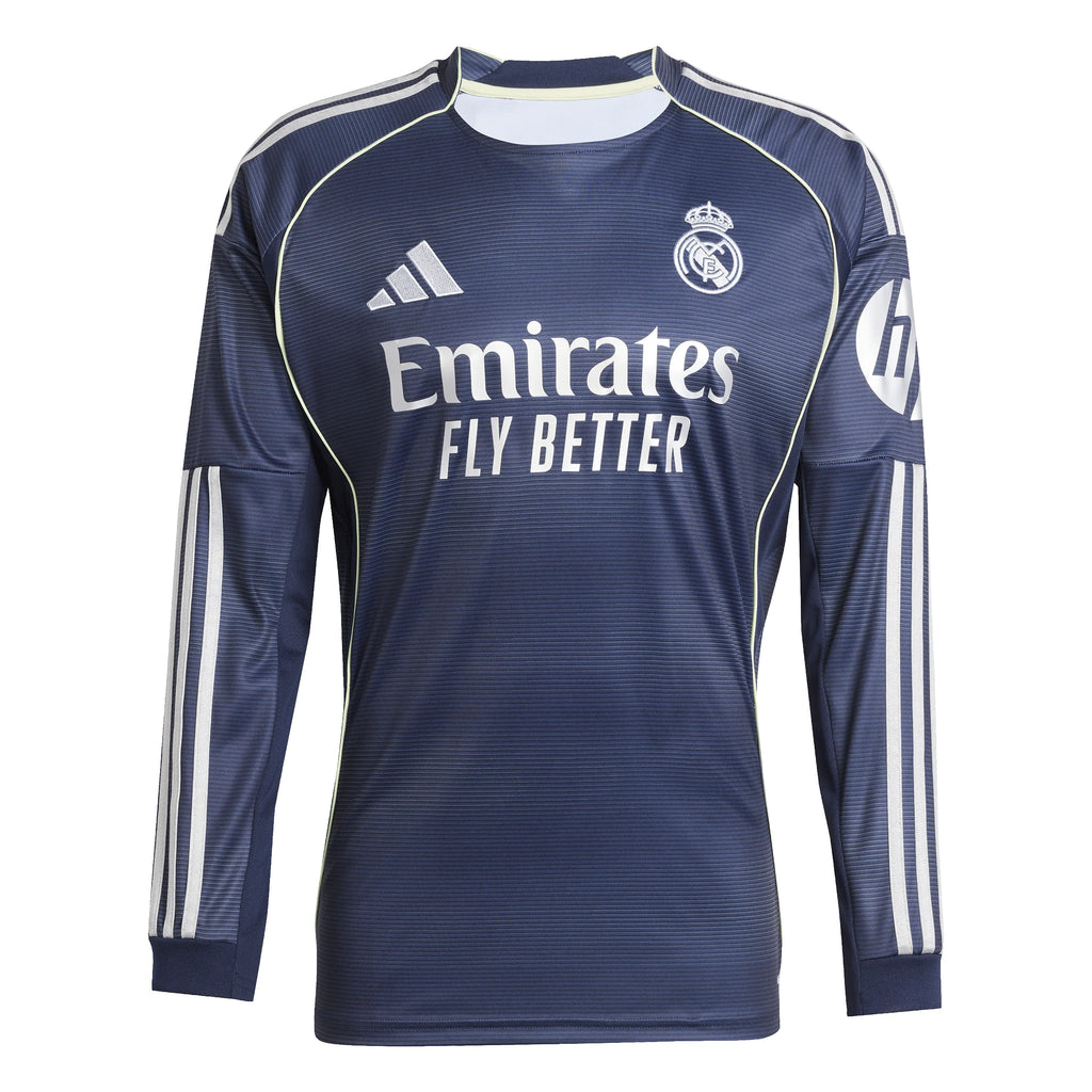 adidas Real Madrid Away Long Sleeve Mens Soccer Jersey 25 26 Blue