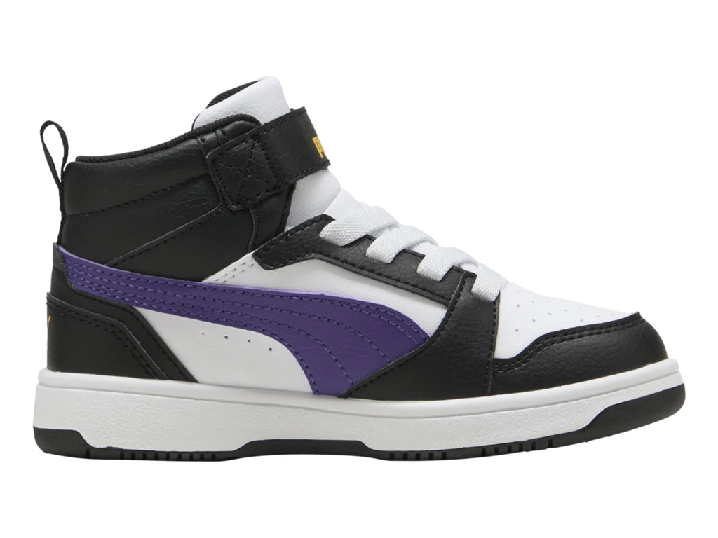 Tenis PUMA Rebound V6 Mid Blanco y Morado para Niño