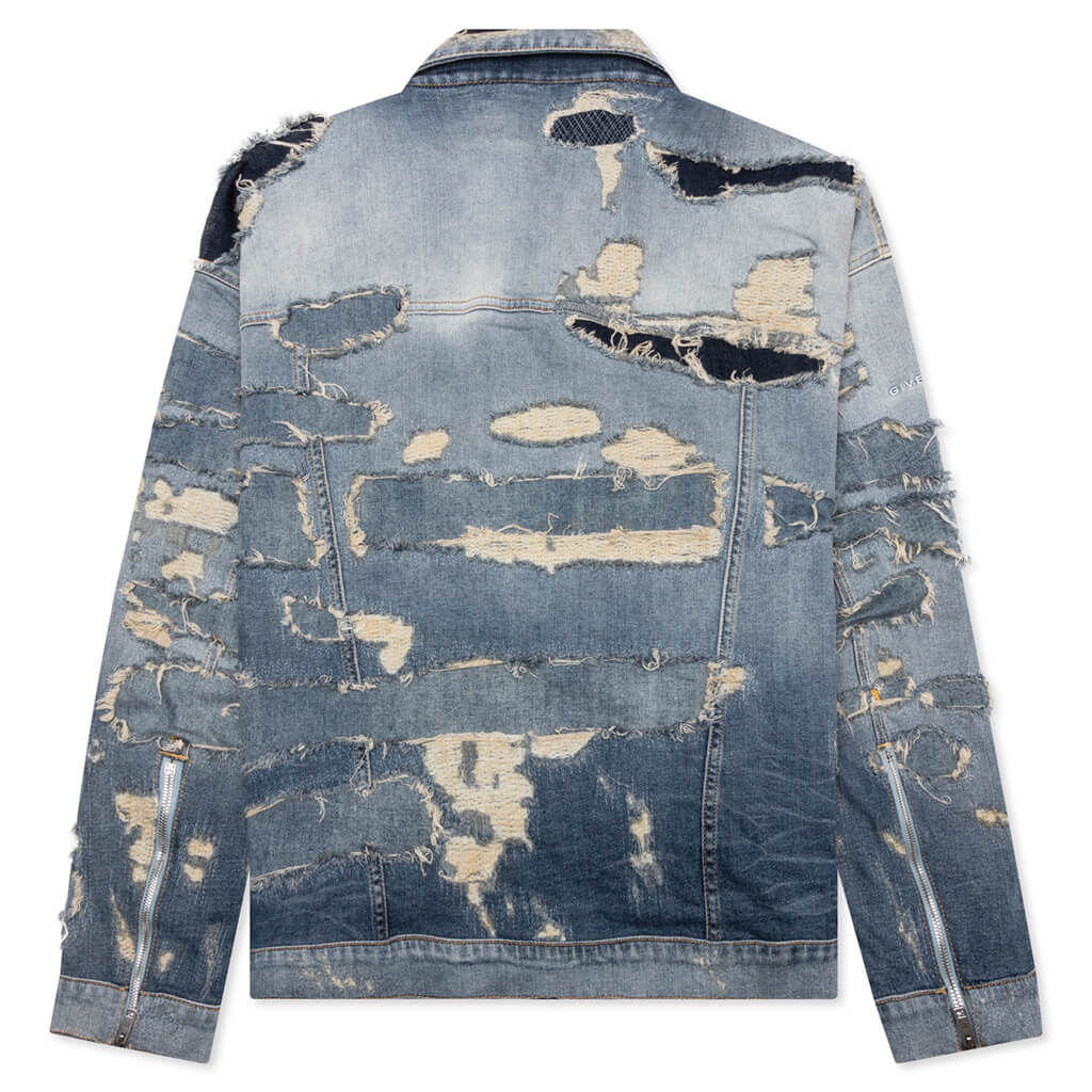 Oversized Denim Rivet Zip Jacket Light Blue