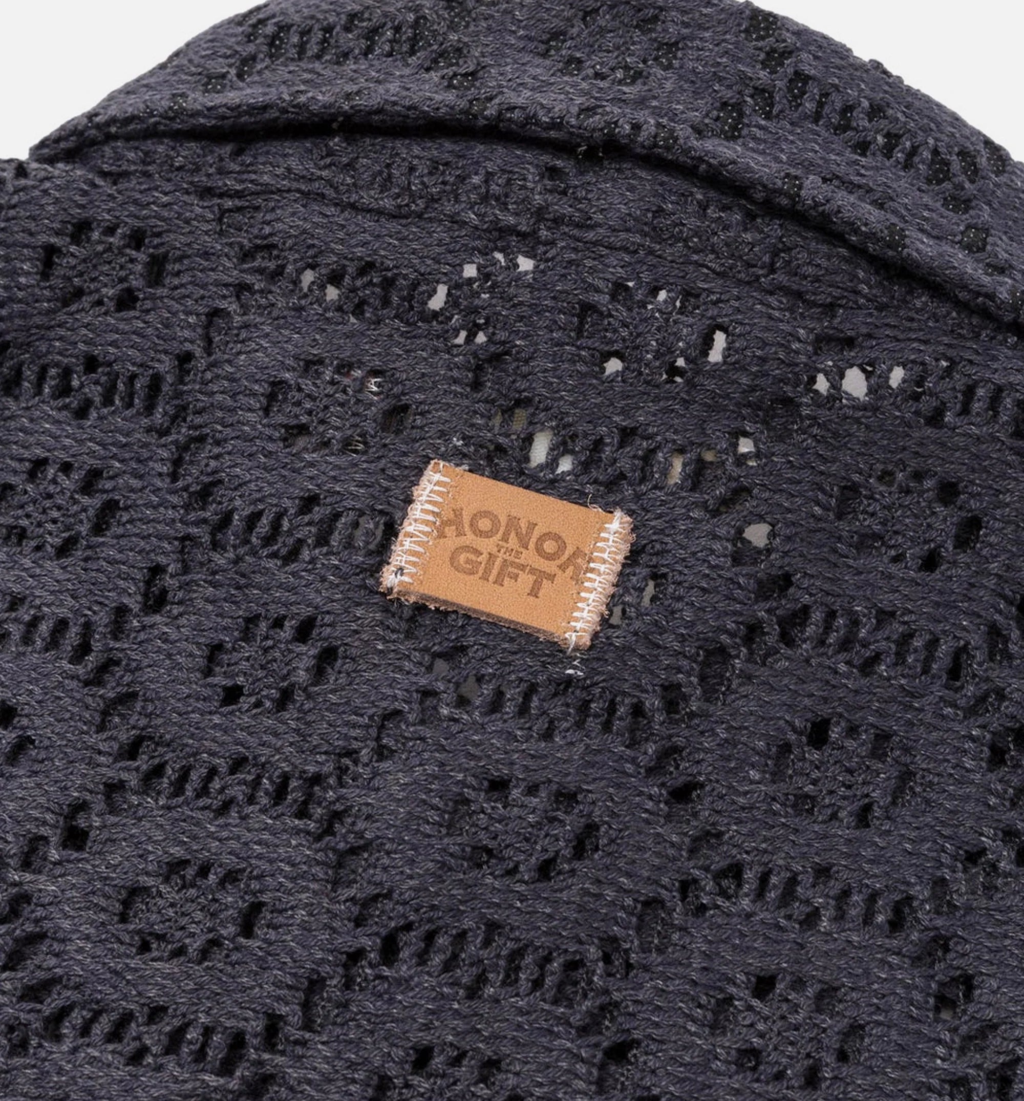 Crochet Button Up Mens Short Sleeve Shirt Black