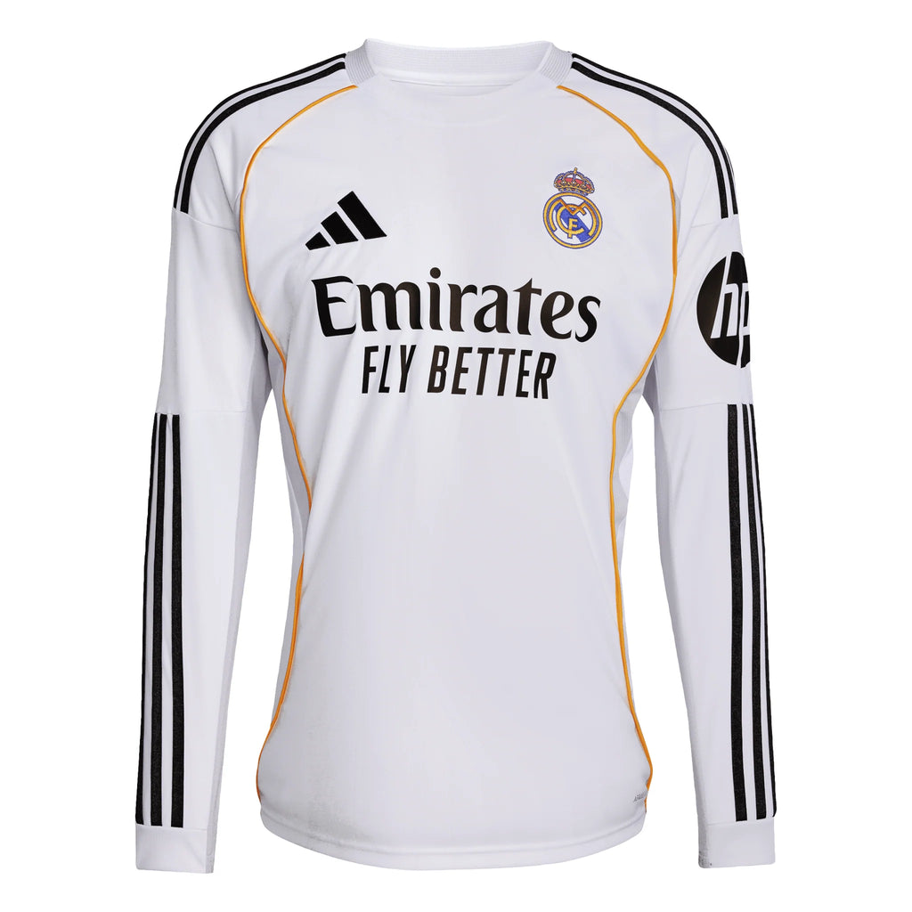 adidas Real Madrid Long Sleeve Mens Home Soccer Jersey 25 26 White