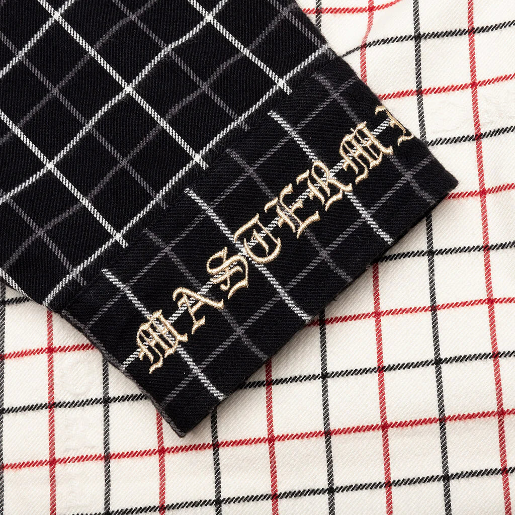 Vertical Split Plaid Shirt Black Plaid