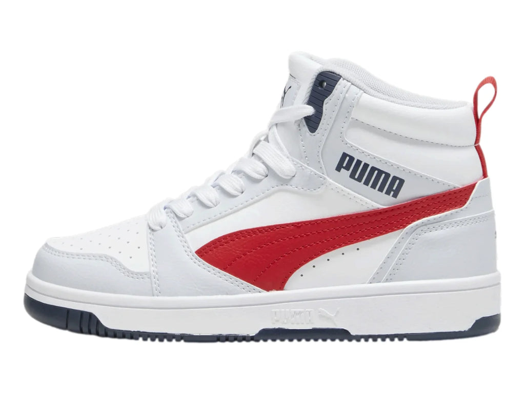 Tenis PUMA Rebound V6 Mid Plata Azul y Rojo para Niño