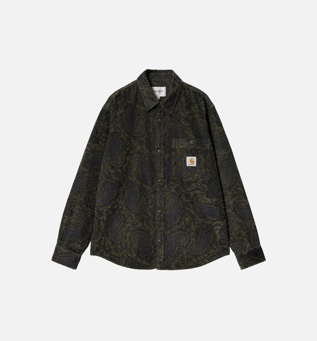 Flint Paisley Mens Long Sleeve Shirt Black Green