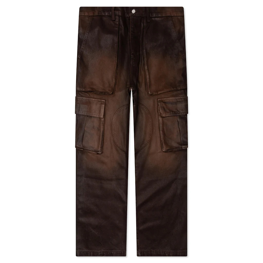 Waxed Denim Logo Cargo Pant Brown Wash
