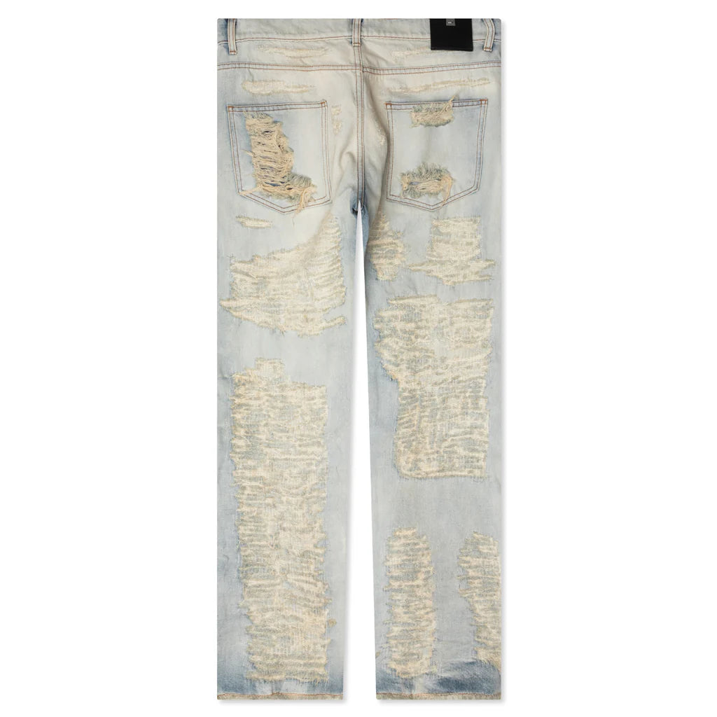 Destroyed Embroidery Jean Tan Denim Blue