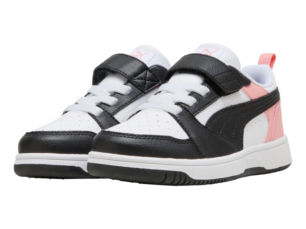 Tenis PUMA Rebound V6 Blanco y Rosa para Niña