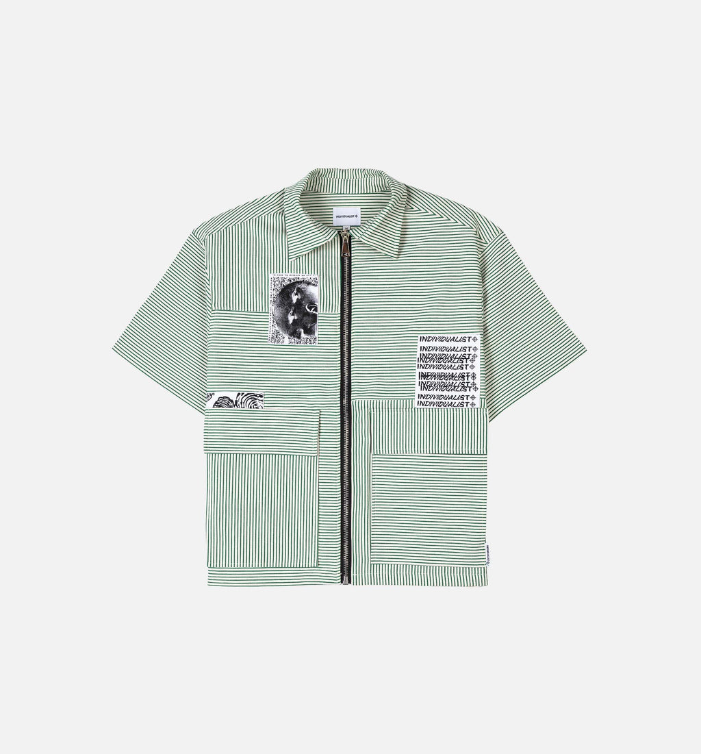 3 Panel Zip Up Work Mens Short Sleeve Shirt Dijon