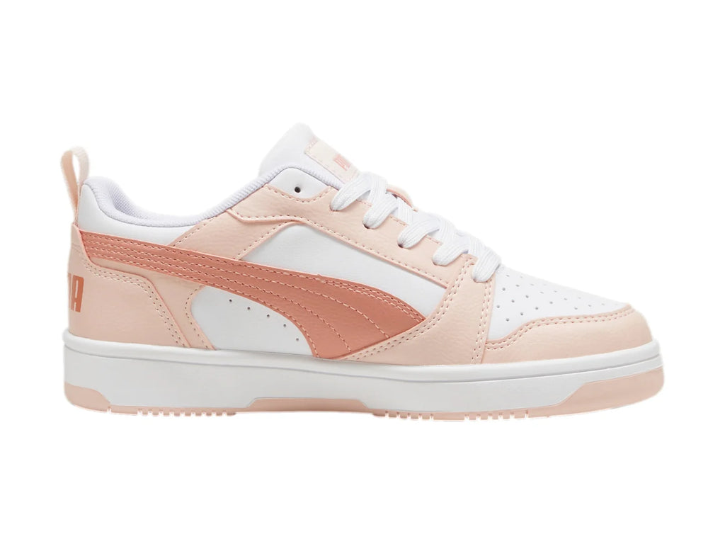 Tenis PUMA Rebound V6 Lo Blanco y Rosa para Niña