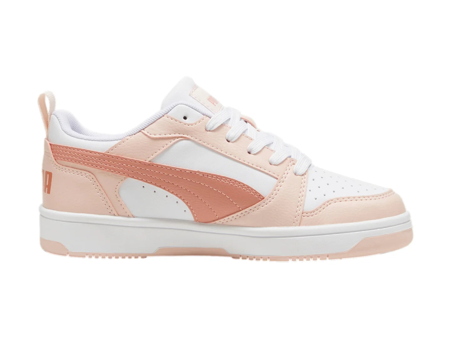 Tenis PUMA Rebound V6 Lo Blanco y Rosa para Niña