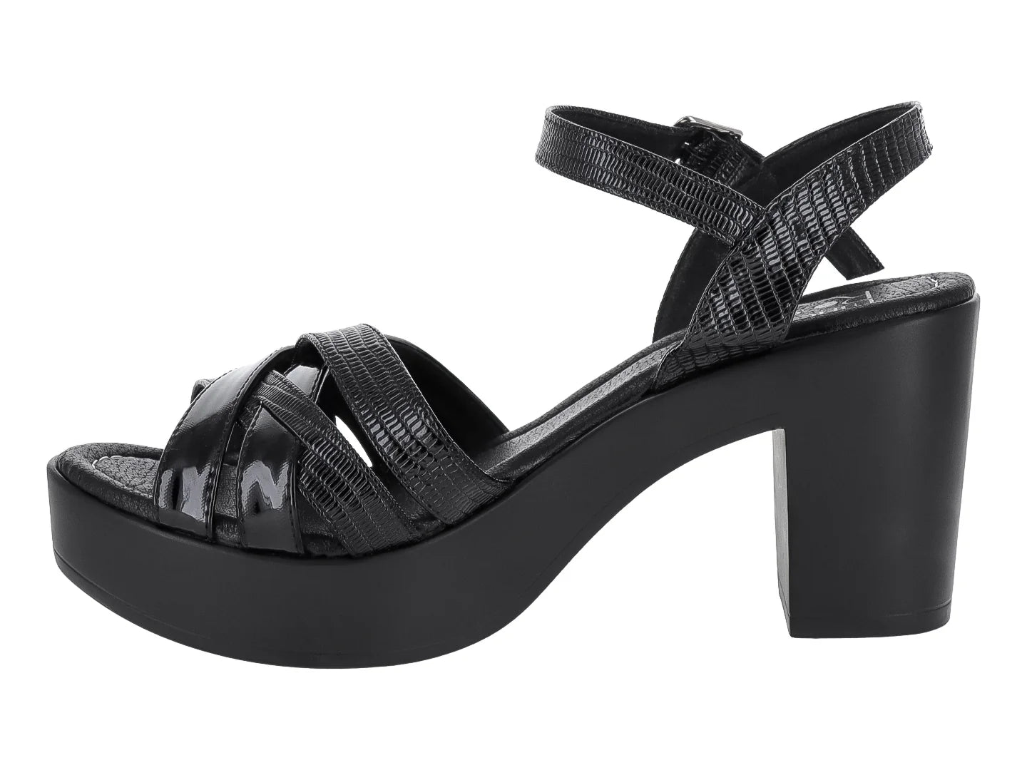 Sandalias Luna Rosa Charol Negro para Mujer