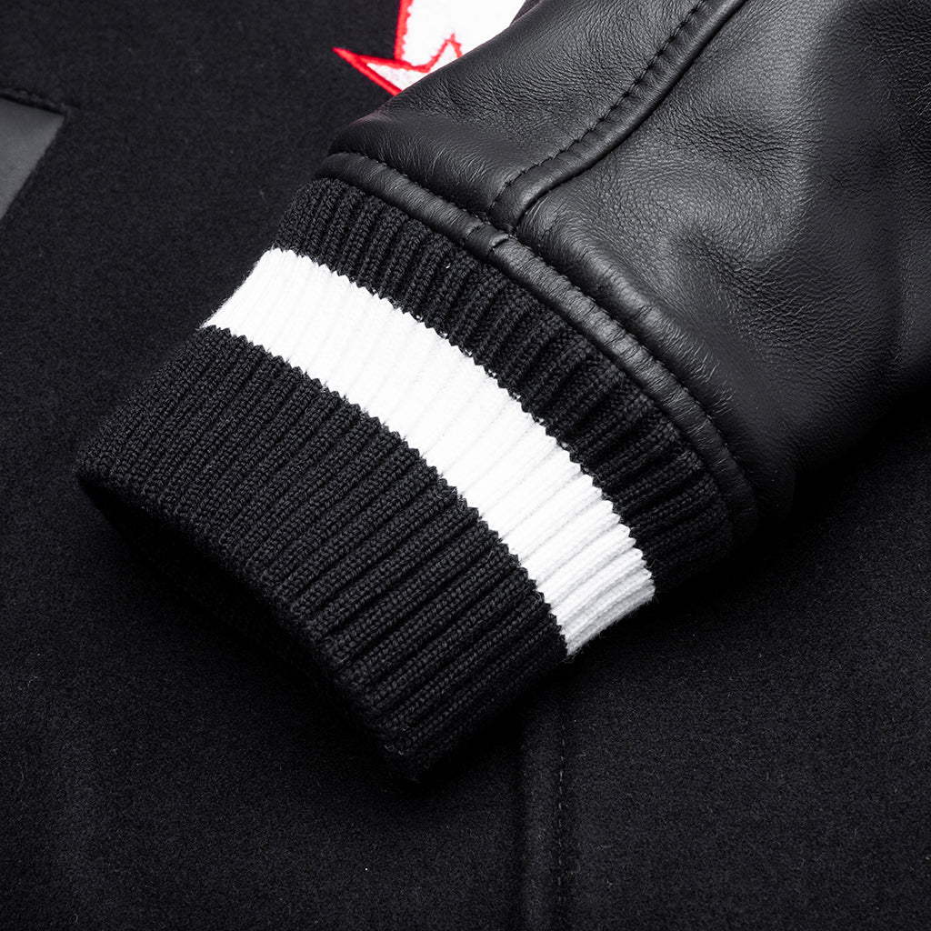 Wiz Dices Lea Wool Varsity Jacket Black White