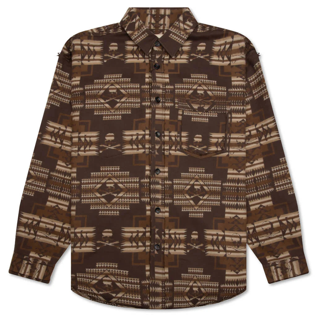 Chimayo Jacquard Button Down Shirt Brown