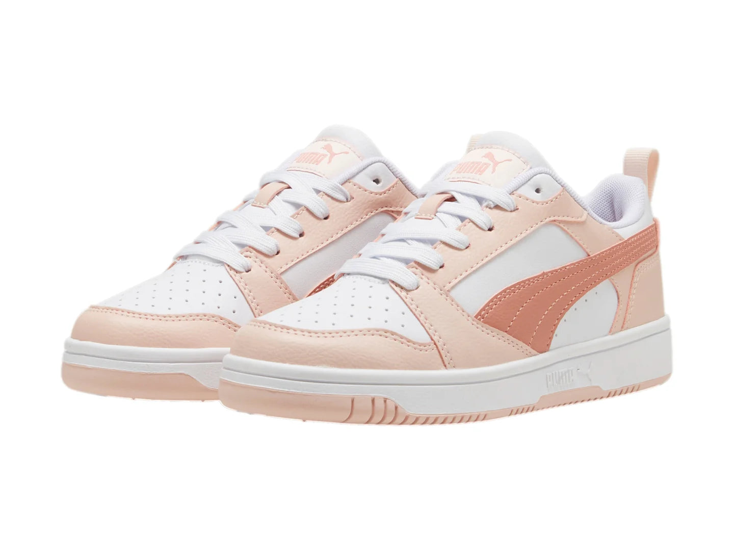 Tenis PUMA Rebound V6 Lo Blanco y Rosa para Niña
