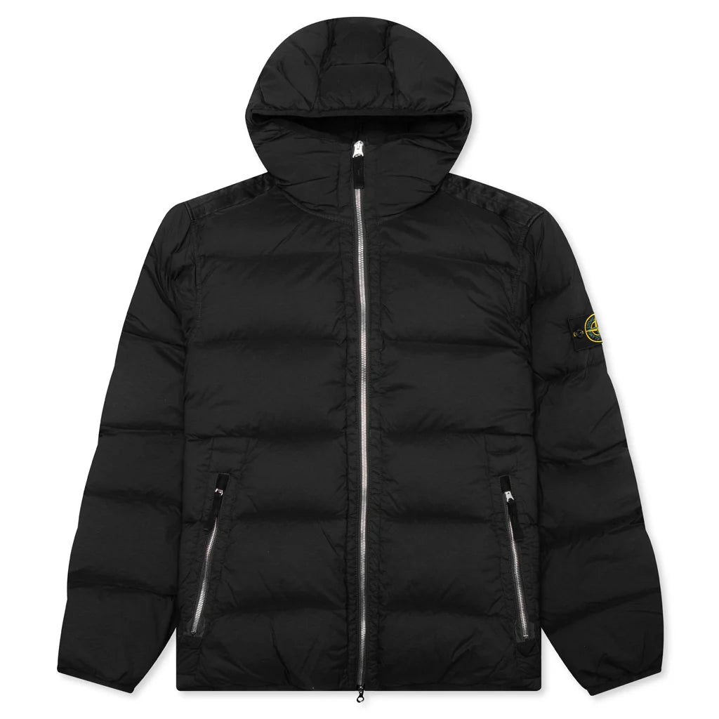 Real Feather Hooded Jacket Black