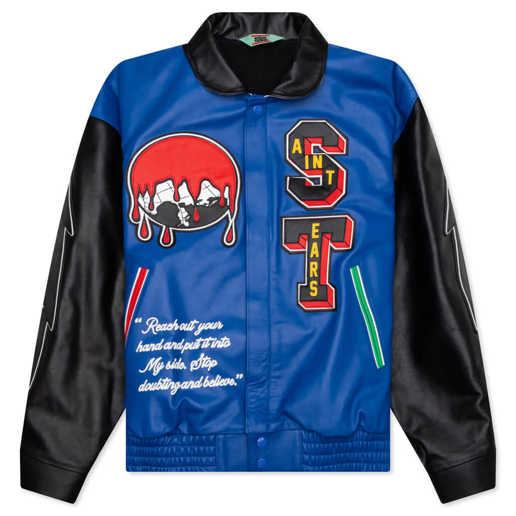 Saint Michael x Denim Tears Holy Grail Varsity Jacket Blue