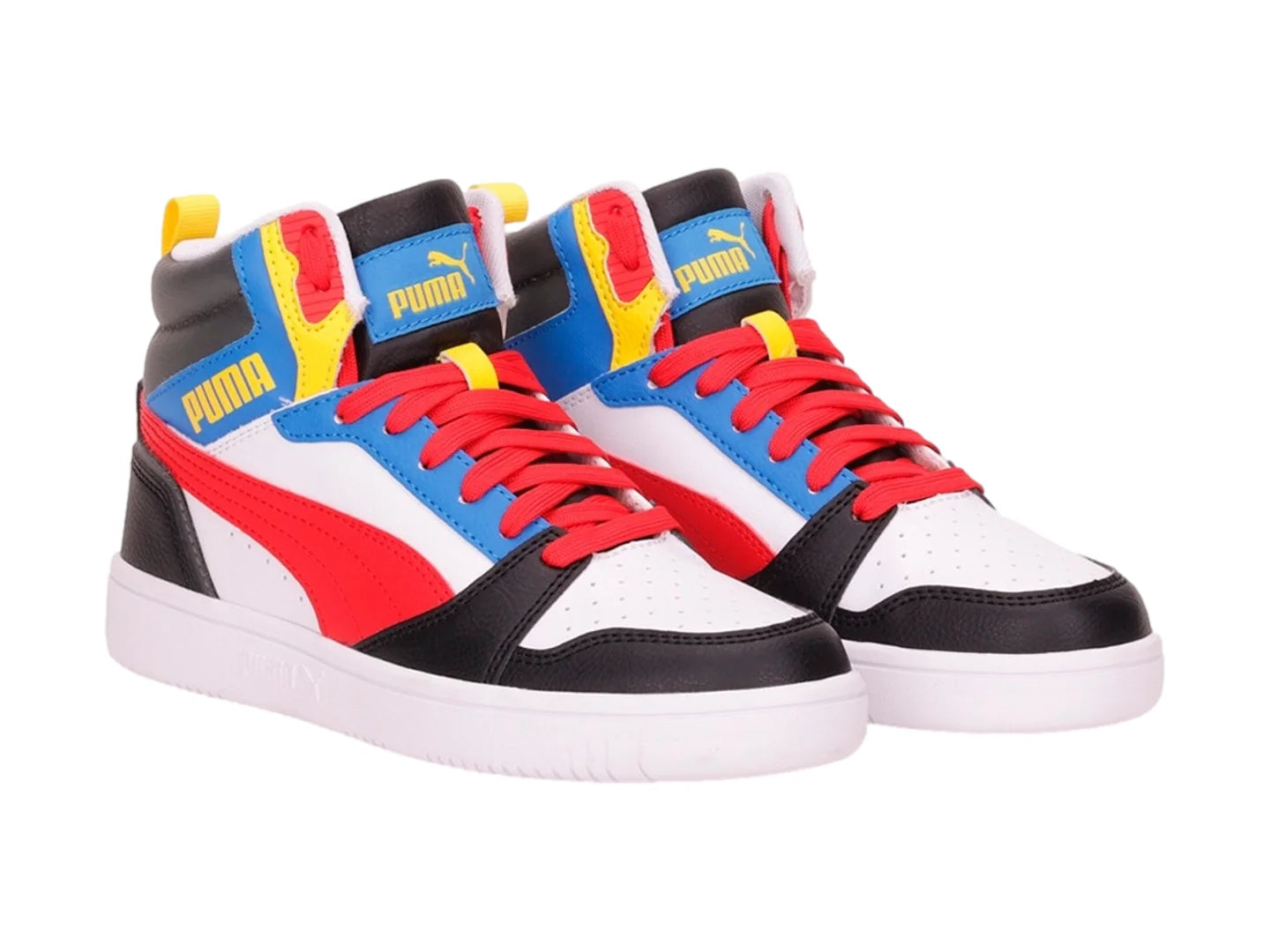 Tenis PUMA Rebound V6 Mid Blanco y Rojo para Niño
