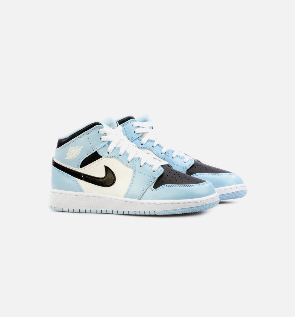 Air Jordan 1 Mid Ice Blue Grade School Lifestyle Shoe Blue Black
